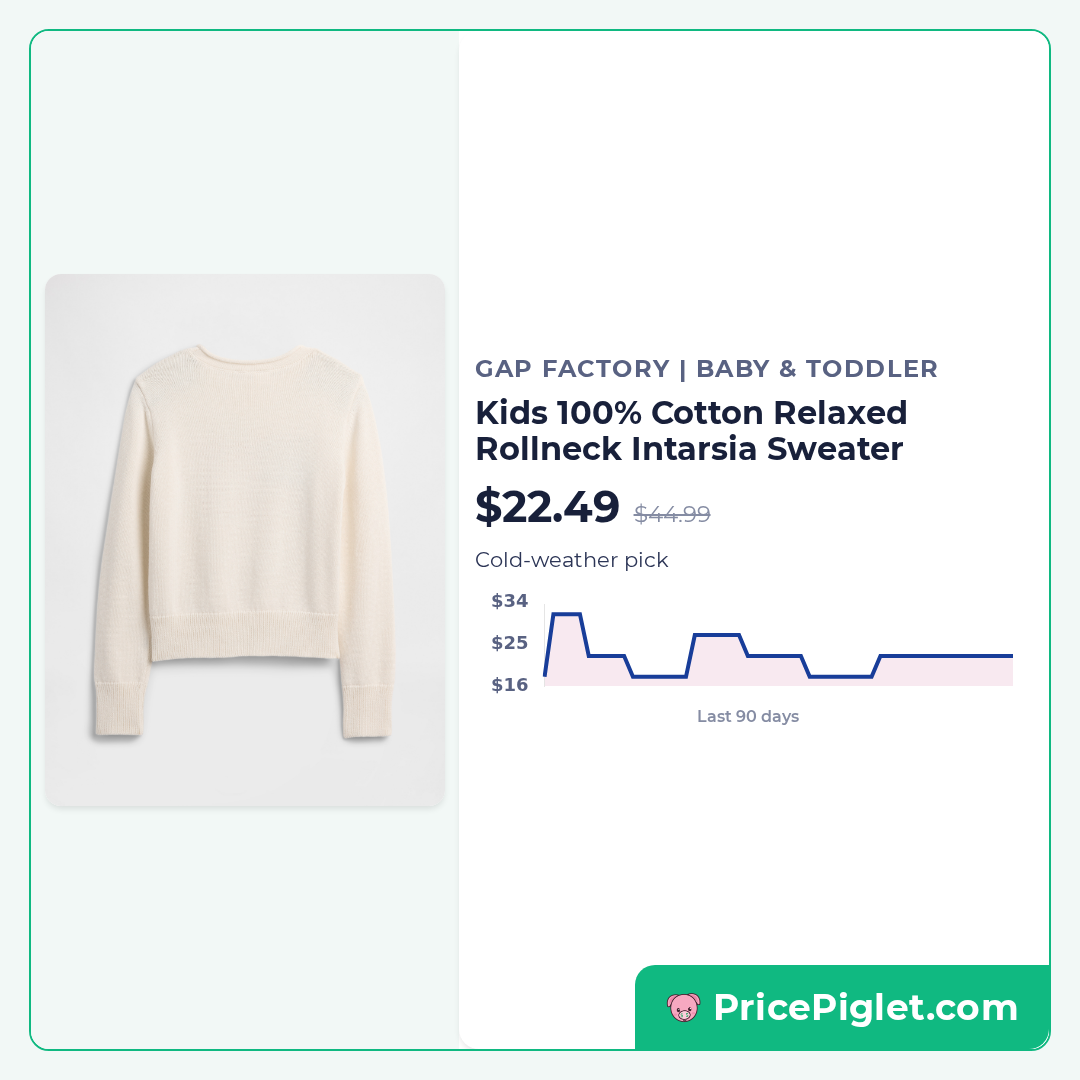 Kids 100% Cotton Relaxed Rollneck Intarsia Sweater