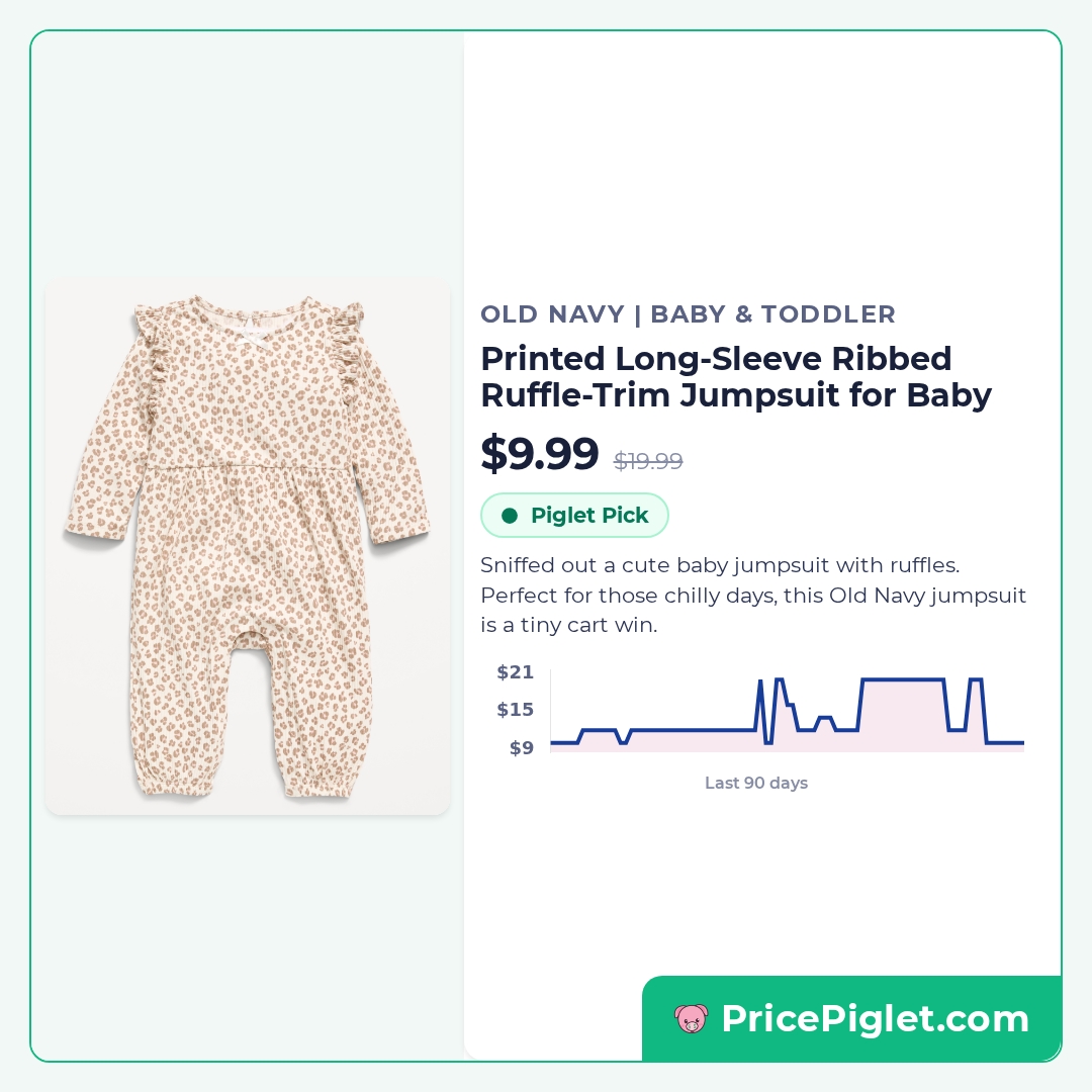 Printed Long-Sleeve Ribbed Ruffle-Trim Jumpsuit for Baby